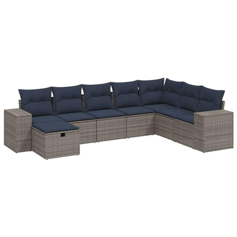 vidaXL Patio Sofa Set with Cushions 8 Piece, Outdoor Conversation Set, Sectional Sofa for Balcony Garden, Modern Style, Gray Poly Rattan
