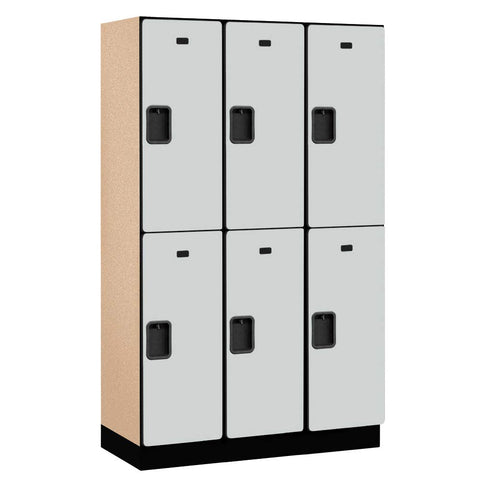 15 Inch Wide Double Tier Designer Wood Locker - 3 Wide - 6 Feet High - 18 Inches Deep - Gray