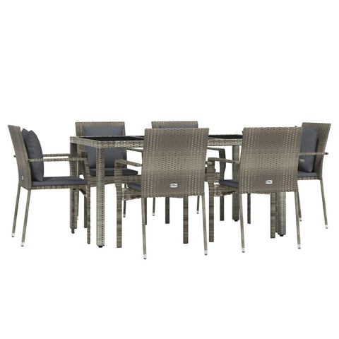 vidaXL Patio Dining Set 7 Piece, Patio Conversation Set with Cushions, Outdoor Furniture Set for Garden Backyard Poolside, Gray Poly Rattan