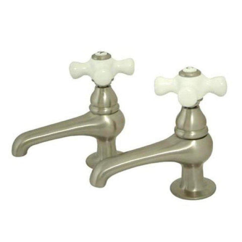 Kingston Brass KS320.PX Restoration Basin Faucet with Porcelain Cross Handles, Satin Nickel