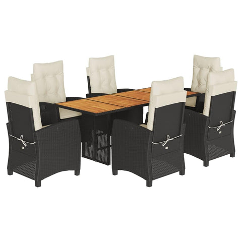 vidaXL Garden Dining Set 7 Pieces Black with Polyrattan Cushions