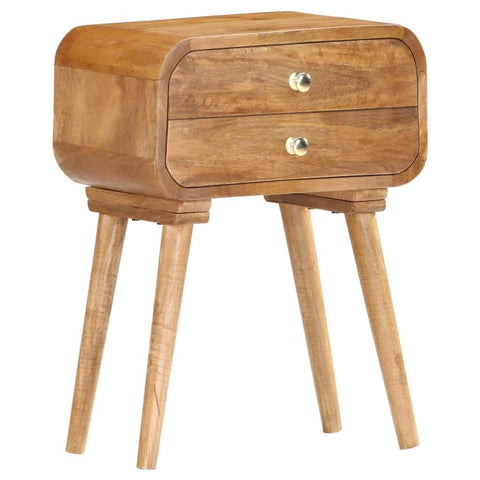 vidaXL Solid Mango Wood Bedside Cabinet - Brown Wooden Nightstand with 2 Drawers - Polished, Painted, Lacquered Finish - Farmhouse Style - Dimensions 16.9"x11.8"x22.8"
