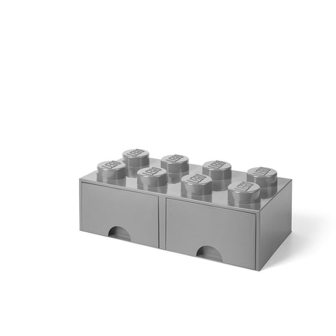 LEGO Brick Drawer, 8 Knobs, 2 Drawers, Stackable Storage Box, Medium Stone Grey