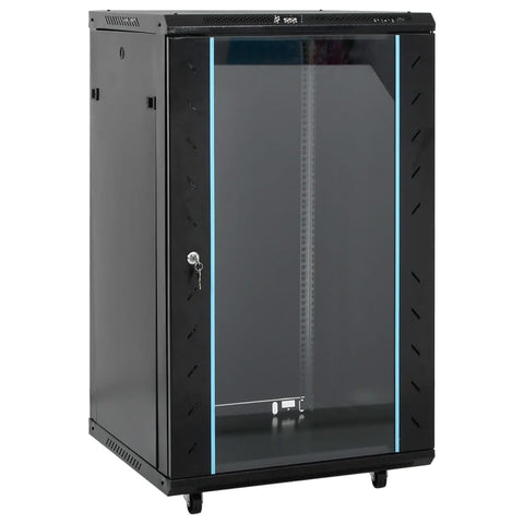 vidaXL 18U Network Cabinet with Swivel Feet, Data Rack with Locking Glass Door, Network Storage Cabinet, Network Equipment, Server Rack Cabinet, 19" IP20