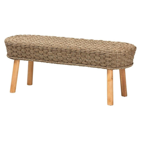 bali & pari Denver Bohemian Natural Seagrass and Acacia Wood Accent Bench