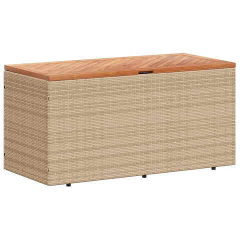 vidaXL Patio Storage Box Beige Poly Rattan/Acacia Wood Bench Seat - 43.3"x19.7"x21.3" with Water- Bag & Gas Spring Lid