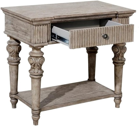 Pulaski Kingsbury 1 Drawer USB Charging Open Wood Nightstand in French Gray