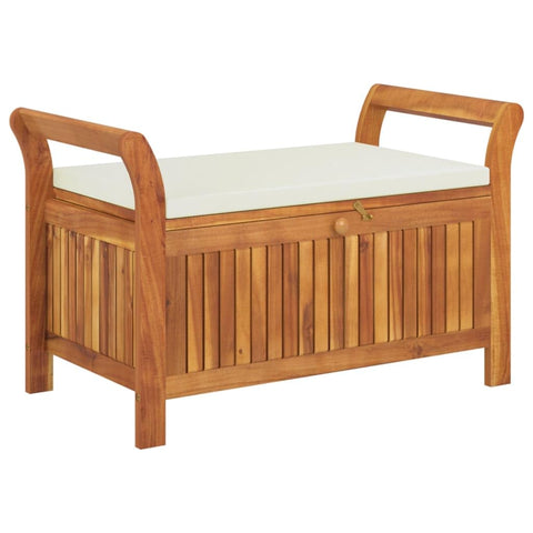 vidaXL Garden Storage Bench, Solid Acacia Wood, White Cushion Included, Classic Outdoor Design, Patio & Garden Seating, 35.8" x 19.7" x 23.6", Patio & Deck Organizer, Durable Wooden Furniture