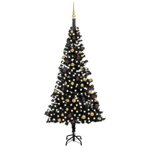 vidaXL Black Artificial Christmas Tree - Pre-lit PVC Tree with LEDs & Ball Set, Energy-Efficient, 94.5" Height, 47.2" Diameter, 1300 Tips, Indoor/Outdoor Use