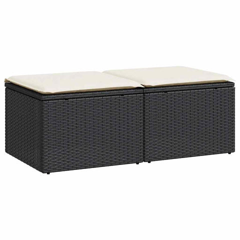 vidaXL 2 Piece Garden Sofa Set with Cushions Black Poly Rattan Powder Coated Steel Frame Outdoor Seating Storage Bins Removable Covers Woven Texture Modern Design Patio Furniture Lounge Wicker