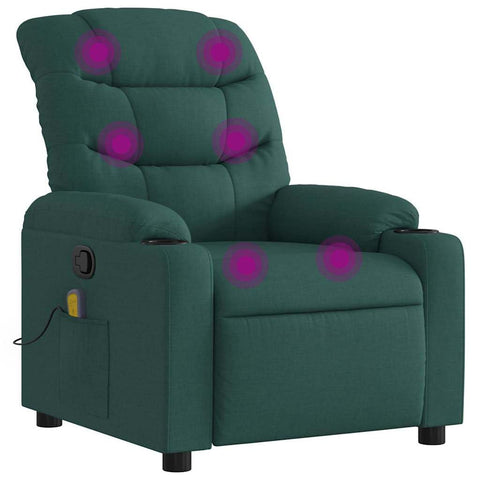 vidaXL Massage Recliner Chair, Adjustable Reclining Armchair for Elderly, Wingback Recliner for Home Theater Cinema, Modern Style, Dark Green Fabric