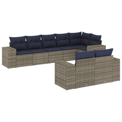 vidaXL 8 Piece Garden Sofa Set with Cushions Grey Poly Rattan
