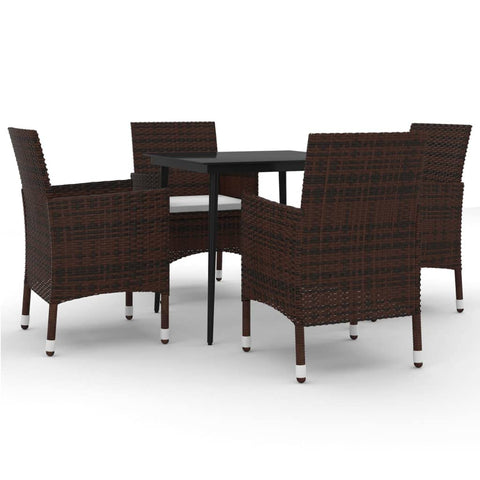 vidaXL Durable Outdoor Patio Dining Set - 5 Piece Weather- PE Rattan Chair and Glass Table Set - Brown and Cream White with Black Table