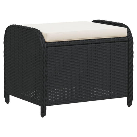 vidaXL Patio Stool - Black Poly Rattan Ottoman with Cream White Cushion - Outdoor Garden Deck Furniture