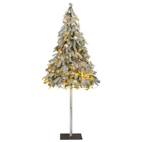 vidaXL Artificial Christmas Tree - 59.1" - 150 LEDs - Flocked Snow Effect - White - Comes with LED Light and Ball Set