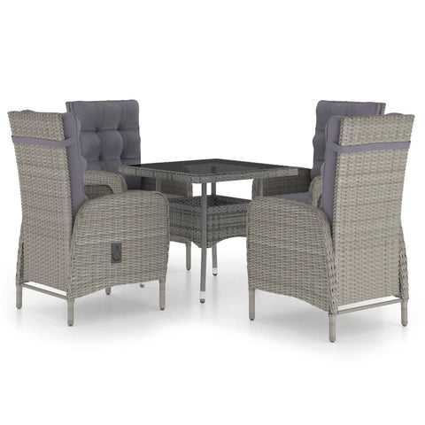 vidaXL 5 Piece Garden Dining Set Poly Rattan Grey Weather Resistant Outdoor Furniture with Cushioned Armchairs for Balcony Patio Backyard Stylish Modern Design Four Person Table and Chairs Adults