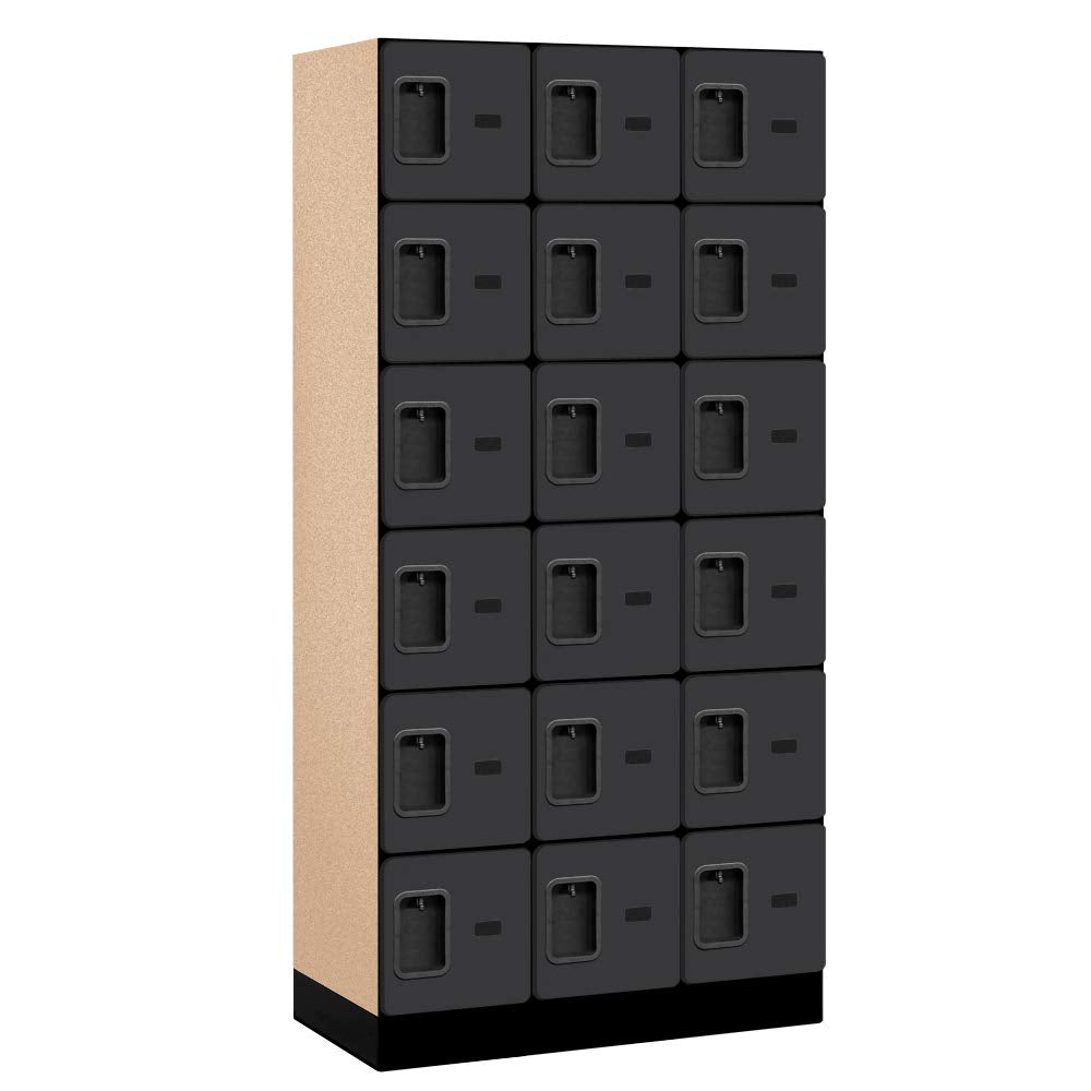 Salsbury Industries 6-Tier Box Style Designer Wood Locker with Three Wide Storage Units, 6-Feet High by 18-Inch Deep, Black