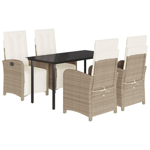 vidaXL Garden Dining Set 5 Piece with Cushions, Table and Chairs for Patio, Outdoor Dining Set with Coffee Table, Modern Style, Beige Poly Rattan