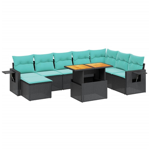 vidaXL Patio Sofa Set with Cushions 9 Piece, Outdoor Sectional Sofa Couch, Patio Conversation Set for Garden Backyard, Black Poly Rattan