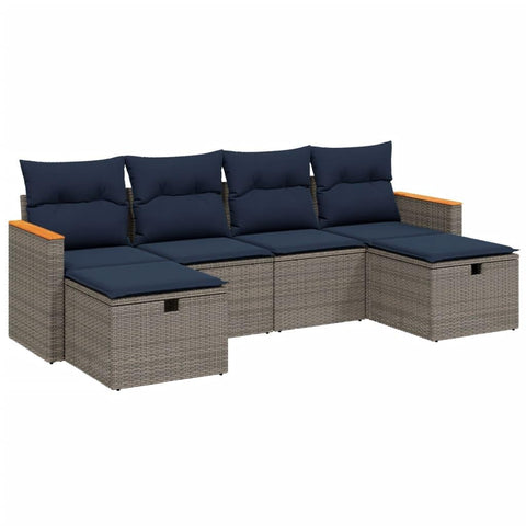 vidaXL Patio Sofa Set with Cushions 6 Piece, Outdoor Conversation Set, Sectional Sofa for Balcony Garden, Modern Style, Gray Poly Rattan