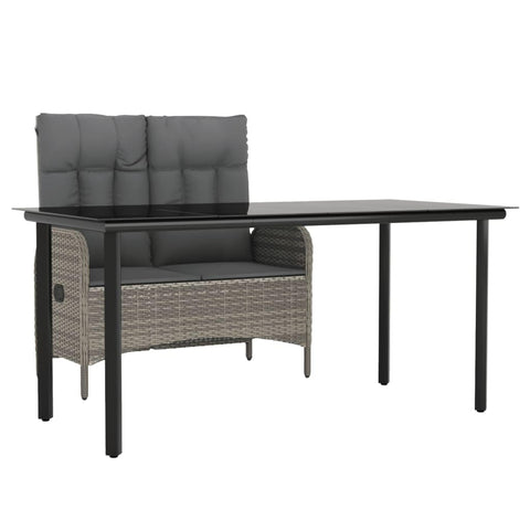 vidaXL Outdoor Patio Dining Set, Gray 2 Piece Set with Cushions â€“ Poly Rattan, Powder-Coated Steel, Ideal for Patio or Garden â€“ Comfortable Bench-Style Seating