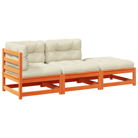 vidaXL Patio Sofa Set with Cushions - 3 Piece Garden Lounge Set - Wax Brown Solid Pine Wood - Ideal for Outdoor, Backyard