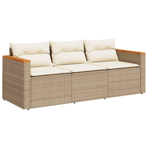 vidaXL Beige Poly Rattan 3-Seater Patio Sofa with Washable Cushions - Durable Outdoor Garden Furniture, UV-