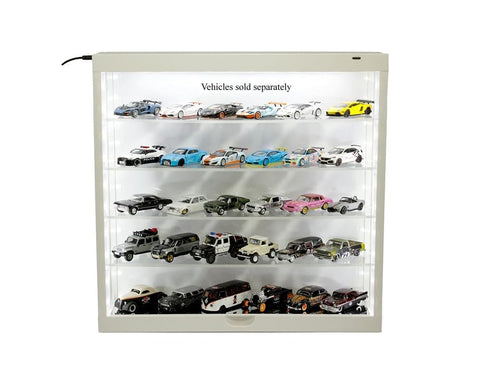 Showcase Wall Mount 5 Tier Display Case White with White Back Panel Mijo Exclusives for 1/64-1/43 Scale Models MJ8850W