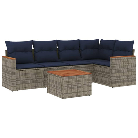 vidaXL Patio Sofa Set with Cushions 6 Piece, Outdoor Conversation Set, Patio Sectional Sofa for Balcony Garden, Modern Style, Gray Poly Rattan