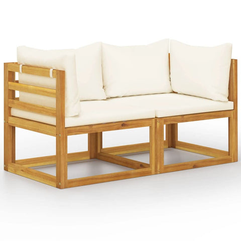 vidaXL Solid Acacia Wood 2-Seater Patio Bench with Cream White Cushions â€“ Outdoor Sofa with Configurable Modular Design, Weather Resistant, Requires Assembly