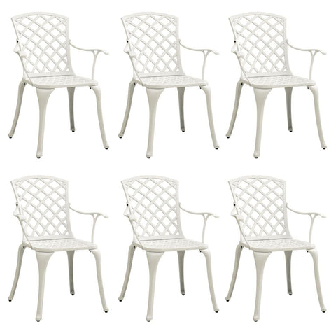 vidaXL Ergonomic White Garden Chair Lightweight Cast Aluminum High Backrest Outdoor Seating Perfect for Patio Balcony and Dining Traditional Design Set of 6 Furniture Armchair Metal