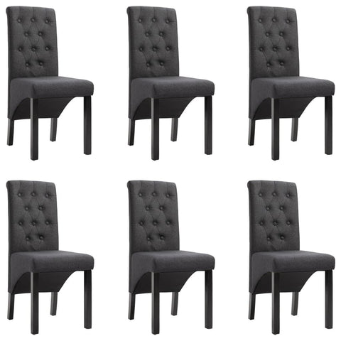 vidaXL Dining Chairs 6 Pcs, Side Chair with Solid Wood Legs, Upholstered Fabric Accent Chair for Home Kitchen Living Room, Dark Gray Fabric