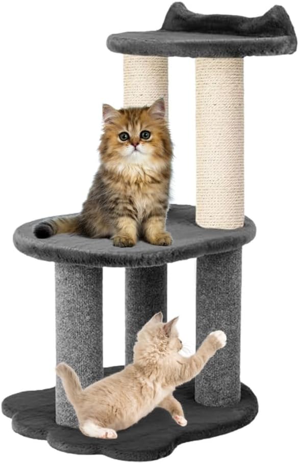 34 Inch Classic Comfort for Indoor Modern Premium Cats and Kittens Scratching Tower Larger Base for Better Stability, (Furs: Grey, Rope: Natural)