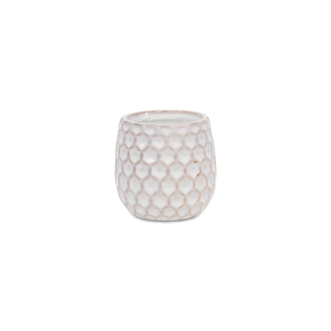 Cheungs White Ceramic Planter with a Hexagon Textured Pattern
