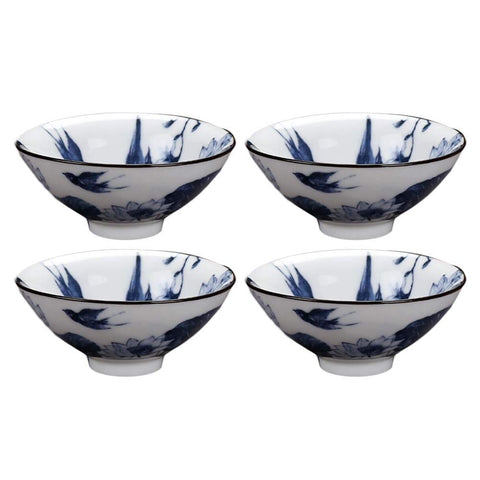 Pigeon Fleet 1.3 oz Chinese Ceramic Cups Set Lotus Kung Fu Teacups Handcrafted Porcelain Wine Cup Set, 4 Pcs