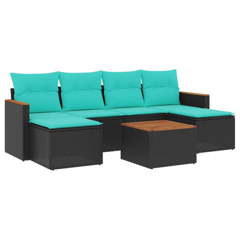 vidaXL Patio Sofa Set with Cushions 7 Piece, Outdoor Conversation Set with Storage, Patio Furniture Set, Modern Style, Black Poly Rattan