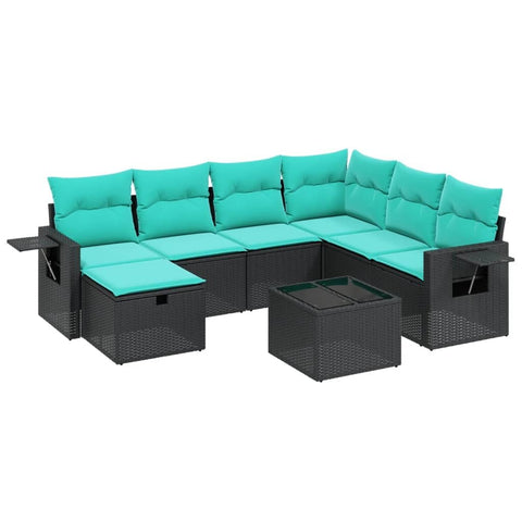 vidaXL Patio Sofa Set with Cushions 8 Piece, Outdoor Conversation Set, Sectional Sofa for Balcony Garden, Modern Style, Black Poly Rattan