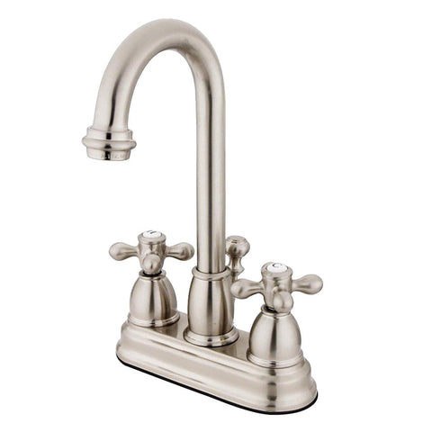 Kingston Brass KB3618AX Restoration Deck Mount Lavatory Faucet with Retail Pop-Up, Brushed Nickel
