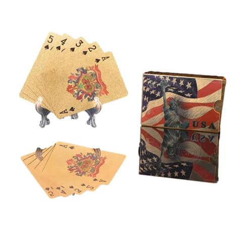 Blinkee 24 Karat USA Flag Patriotic Statue of Lady Liberty Gold Plated Waterproof Playing Cards