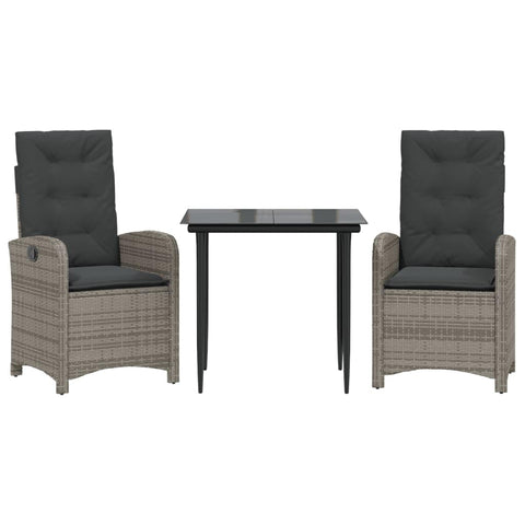 vidaXL Garden Dining Set 3-Piece Garden Furniture Set Table with 2 Chairs, Garden Set with Cushions, Patio Dining Set, Grey Poly Rattan