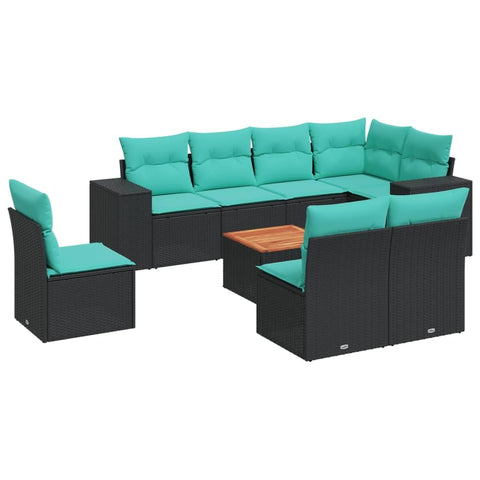 vidaXL Patio Sofa Set with Cushions 9 Piece, Outdoor Conversation Set, Patio Furniture Set for Balcony Garden, Modern Style, Black Poly Rattan