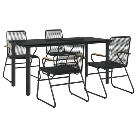 vidaXL 5 Piece Patio Dining Set - Black PVC Rattan with Tempered Glass Tabletop and Comfortable Seating for Outdoor Spaces