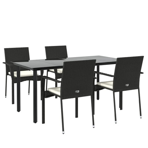 vidaXL 5 Piece Patio Dining Set with Cushions Black Poly Rattan