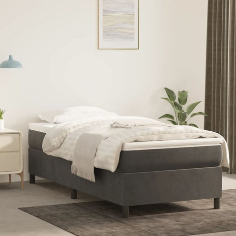 vidaXL Twin XL Velvet Box Spring Bed with Mattress and Topper - Medium-Hard Support in Dark Gray, with Durable Plywood Slats and Pocket Springs