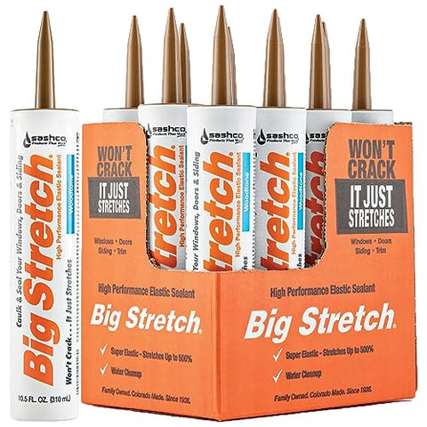 Sashco 10018 100 Percent Acrylic Latex Big Stretch High Performance Caulk, 10.5oz Cartridge, Woodtone (Case of 12)