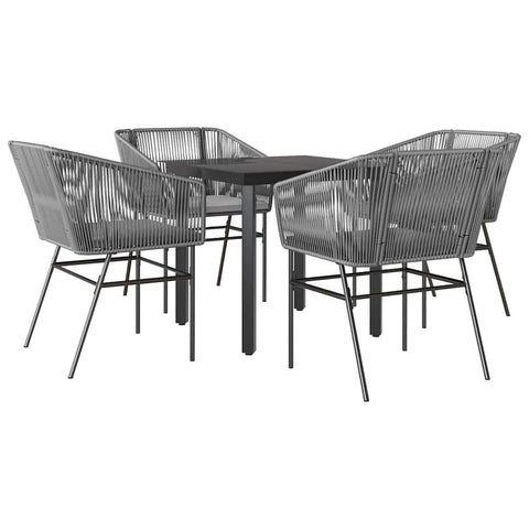 vidaXL 3-piece Patio Dining Set - Gray Poly Rattan, Tempered Glass, Garden/Backyard/Patio Furniture with Cushions