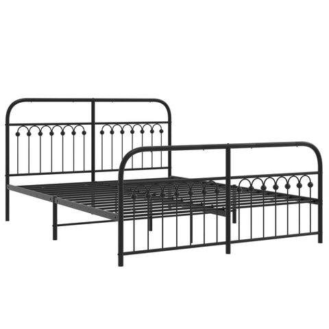 vidaXL Metal Bed Frame with Headboard and Footboard - Black Steel Double Bed 59.1"x78.7" with Extra Storage Space - Sturdy Stable Frame Assembly Required