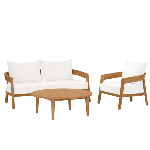 Modway Brisbane 3-Piece Teak Wood Outdoor Patio Set - Natural/White