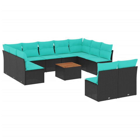 vidaXL Patio Sofa Set with Cushions 12 Piece, Outdoor Conversation Set, Patio Furniture Set for Balcony Garden, Modern Style, Black Poly Rattan