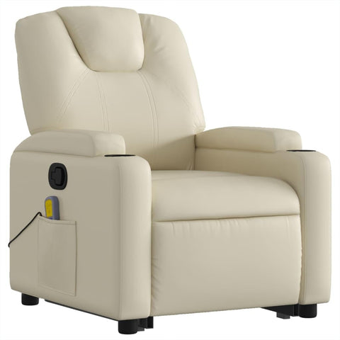 vidaXL Cream Faux Leather Power Lift Massage Recliner-Chair for Elderly with Cup Holders, Manual-Adjustable Backrest/Armchair in Modern Design for Living-Room